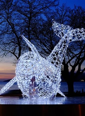 不锈钢镂空鲸鱼雕塑酒店别墅室内装饰品抽象艺术营销Y中心动物摆