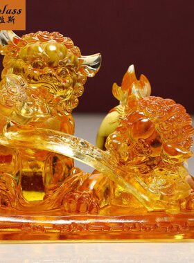搬家乔迁居狮子摆件工艺品客厅摆件玄关 礼物摆件琉璃班德拉斯新