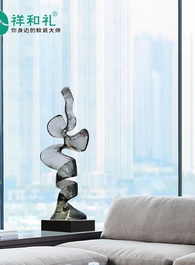 玄关摆件客厅装饰电视柜高级感落地高档轻奢竖高抽V象艺术树脂雕