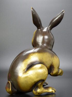生工艺品摆件摆设兔子铜玉兔兔仿古客厅黄铜家居装饰品肖古玩铜器