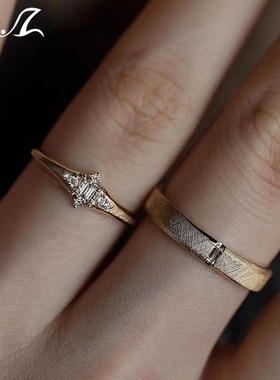 Z先生925银覆古拉丝款培v育钻情侣对戒求婚订婚时尚简约礼物戒指