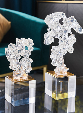 透明太湖石摆件轻奢高o档书房客厅玄关酒柜电视柜办公室桌面工艺