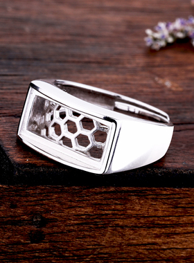 925银戒指空托封底镶嵌蜜蜡绿松石光面方戒托7*15 8*16 5*X11 6*1