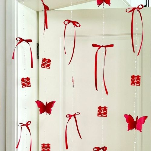 结婚布置b婚房装饰男女方拍照喜字珍珠门帘阳台帘卧室帘备婚好物 - 图0