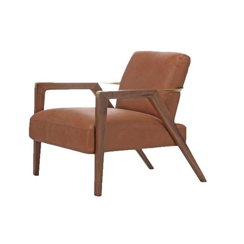 中式轻奢实木简约皮艺单人沙发椅设计师新款售楼处阳台洽谈休闲椅,淘宝优惠券,粉丝福利购,淘宝优惠卷