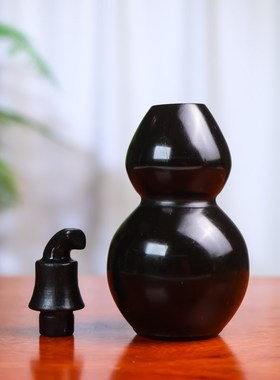 天然玉石空心开口葫芦摆件福禄寿风水房租补位黑葫芦玉石客厅装饰