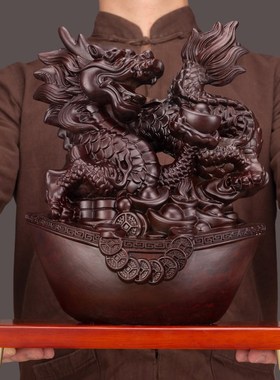 木雕龙摆件实木质十二生肖龙家居客厅电视柜办公室桌面装饰工艺品
