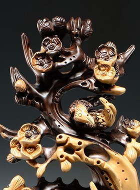 红木雕刻摆件黑檀木喜上眉梢根雕家居客厅酒柜入户玄关装饰工艺品