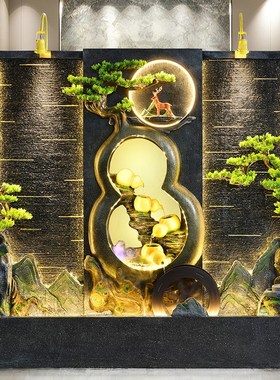 假山流水喷泉摆件水幕墙隔断屏风庭院餐厅酒店公司流水墙景观装饰