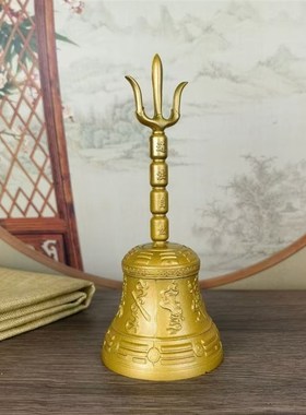鎏金三清铃纯铜手摇铃道士三叉铃手法铃铛太极八卦仿古道士法会