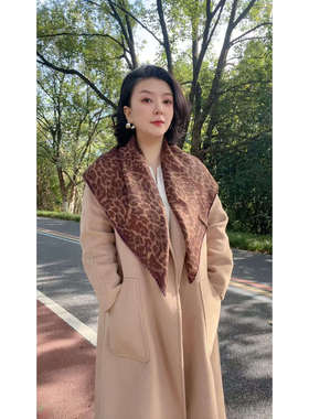 桑蚕丝羊毛【紫韵豹纹】86丝毛方巾双面时尚女士气质丝巾Q731