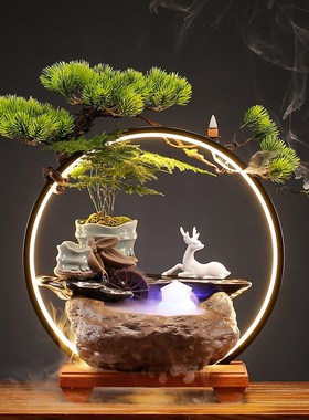 流水生财招财摆件循环水陶瓷喷泉新中式家居客厅办公室桌面装饰品