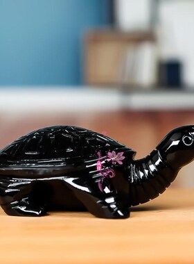 天然黑曜石乌龟摆件招财龟客厅玄关办公室酒柜家居装饰工艺品