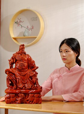花梨木雕看书关公摆件夜读春秋关羽像家居客厅公司玄关装饰工艺品