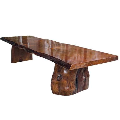 新中式实木大板桌原木整板办公桌自然边接待会客泡茶桌组合茶台 - 图3