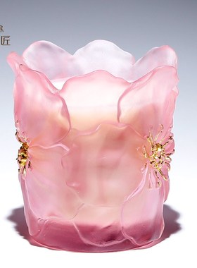 高档琉璃牡丹花烛台高级感轻奢风佛前供灯香薰摆件欧式家用工艺品