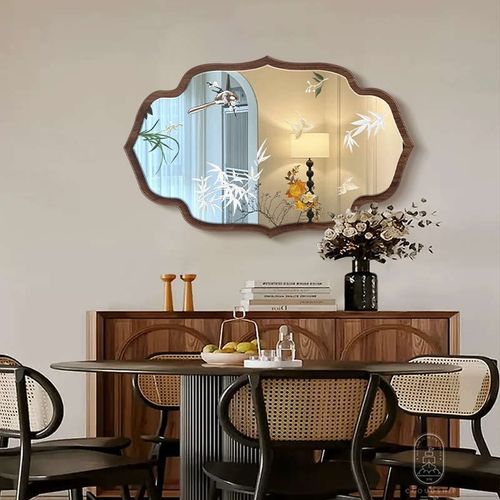 中古风客厅装饰画餐厅背景墙镜子壁画玄关柜挂画餐边柜创意镜面画 - 图2