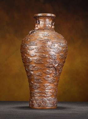 新紫铜仙鹤花瓶摆件工艺品客厅装饰祝寿礼物开业礼品