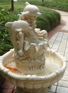 现代喷水海豚摆件庭院花园大厅鱼池水景动物装饰循环流水户外喷泉