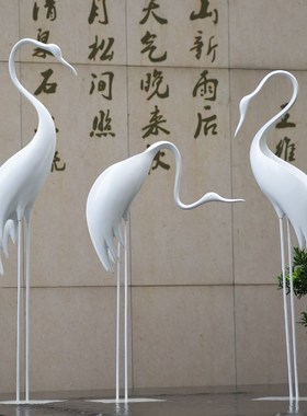 户外仿铜仙鹤售楼部水池雕塑水景摆设新中式庭院园林装饰造景摆件