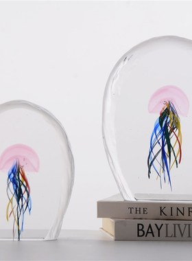 品一轩 水母 简约高级感琉璃客厅玄关摆件 水晶玻璃艺术摆件