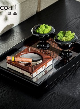 法式中古风软装茶几桌面托盘纸巾盒烟灰缸摆件组合样板间美陈装饰