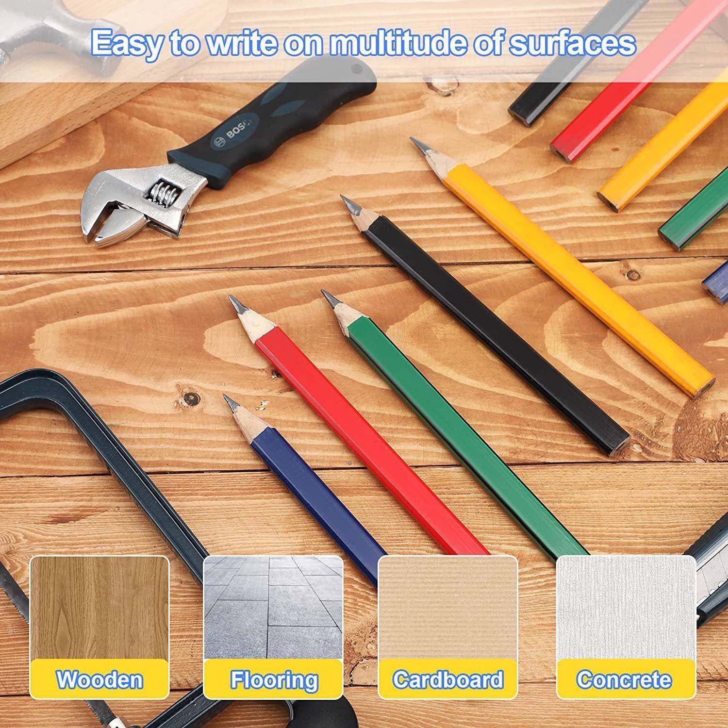 100PCS黑红蓝绿黄5颜色的笔各20支八角小木工铅笔套装 - 图3