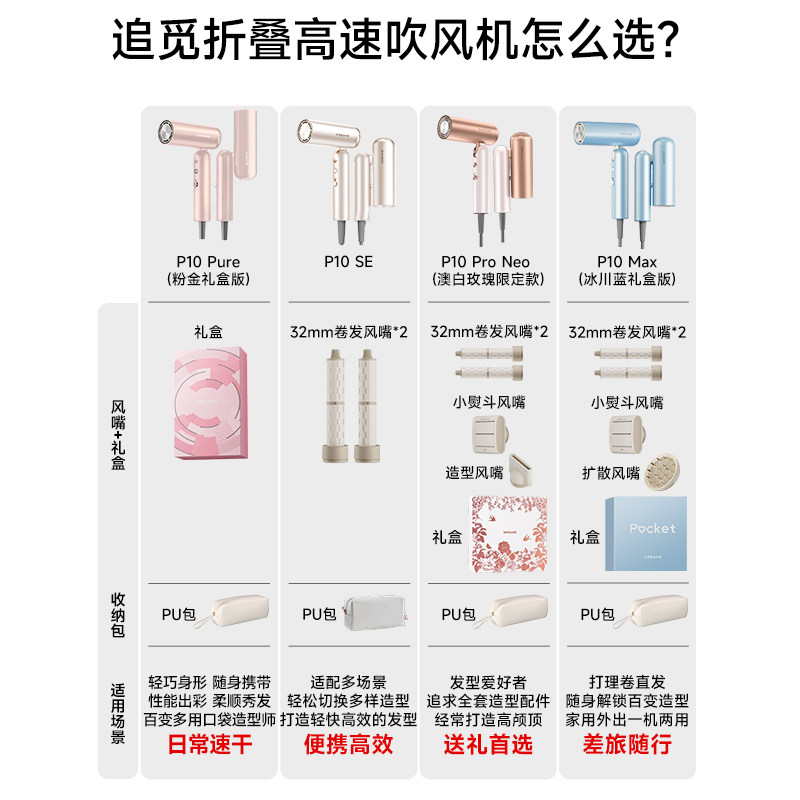 追觅P10折叠便携高速吹风机