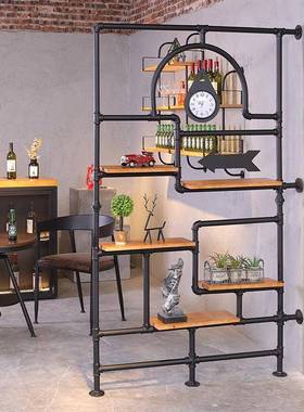 水管屏风铁艺创意客厅办公室隔断餐厅复古置物架工业风落地装饰架