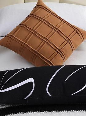 现代北欧样板间黑橙色床上用品十一件套售楼部展厅软装摆场可