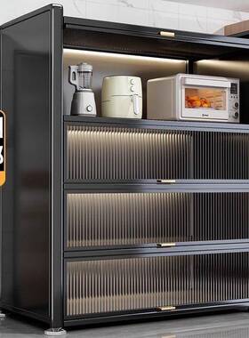 新款家用厨房厨柜储物柜落地多层可移动碗柜带轮厨房橱柜置物架子