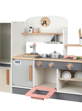儿童仿真日式大号厨房冰箱组合过家家做饭煮饭炒菜装木质玩具