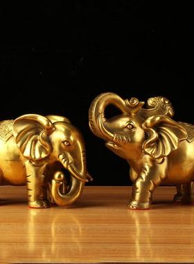 黄铜大象摆件一对吸水象铜象工艺品店铺客厅开业礼品