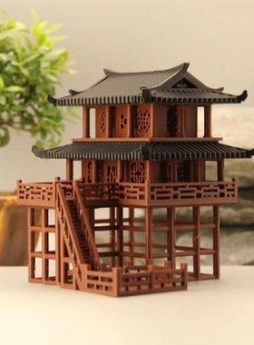 中式古建筑摆件双层阁楼国风微景观水陆缸鱼缸假山盆景古代桌面