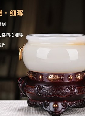 天然玉石聚宝盆客厅新中式博古架摆件办公室乔迁送礼招才聚才礼品