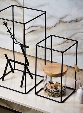 北欧几何摆件铁艺创意长方形体婚庆摆件方体框架样板房软装配饰