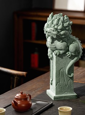 青砂石瑞兽麒麟桌面装饰摆件鱼缸景观装饰创意精品可养摆设茶宠