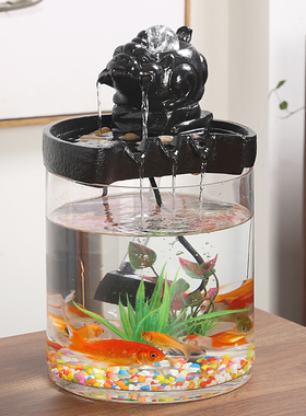 小型鱼缸摆件创意办公室客厅景观循环流水招财桌面开业装饰品造景
