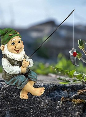 跨境钓鱼老人白胡子侏儒花园精灵装饰树脂摆件庭院设计装饰户外