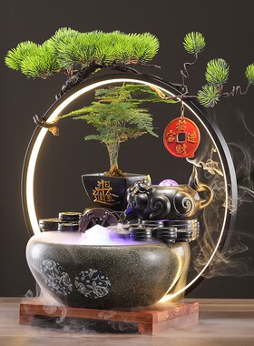 招财流水摆件循环水风水轮生财办公室客厅茶台桌装饰玄关开业礼物