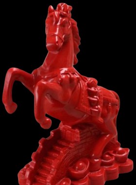 天然红色朱砂材质马摆件马到成功十二生肖马家居办公室工艺品