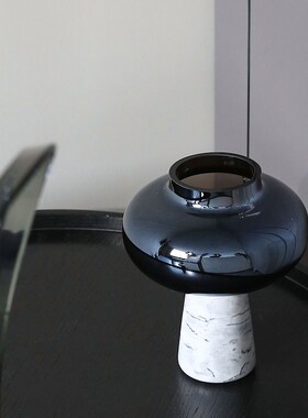 轻奢风创意玻璃大理石拼接花瓶摆件售楼处样板房间餐厅玄关插花器