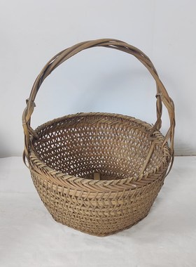 民俗老物件老旧提篮粪筐实木篮筐旧货复古怀旧装饰农家院道具摆件