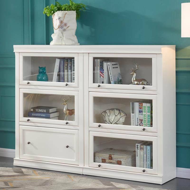 美式实木书柜客厅置物架玻璃门儿童收纳书架书橱落地防尘储物柜子,淘宝优惠券,粉丝福利购,淘宝优惠卷