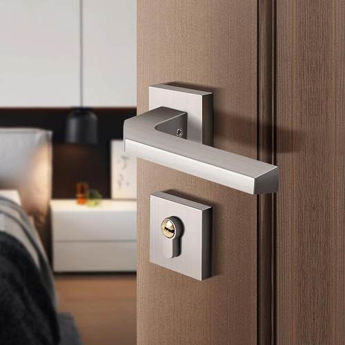 室内卧室门锁黑色分体门锁磁吸静音门锁实木门把手锁家用 - 图1