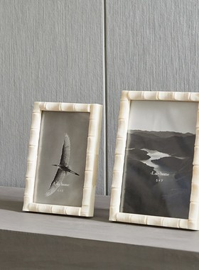 现代轻奢风黑白线条牛骨相框创意装饰家居摆件样板间桌面饰品摆台