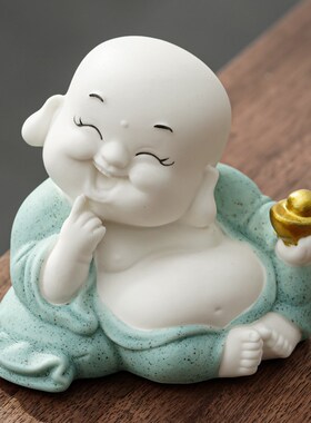 招财弥勒佛汽车摆件玄关办公室客厅装饰摆设陶瓷可爱小和尚工艺品