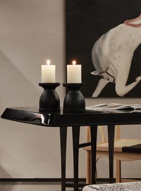 侘寂风复古烛台摆件民宿酒店客厅餐桌装饰品创意中式木肌理蜡烛台