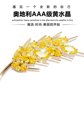 教师节礼物高档创意简约洋气黄水晶金麦穗胸针女个性百搭大衣别针