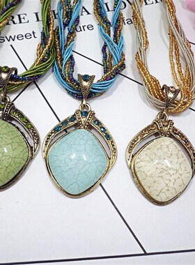 民族风项链复古琉璃项坠云南西藏饰品特色女款毛衣链挂饰首饰吊坠